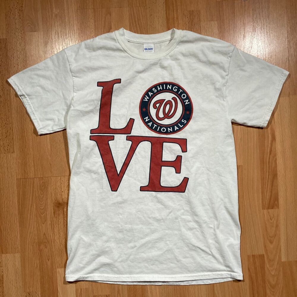 LOVE Washington Nationals T-Shirt • White Gildan Baseball Graphic Tee (Large)
